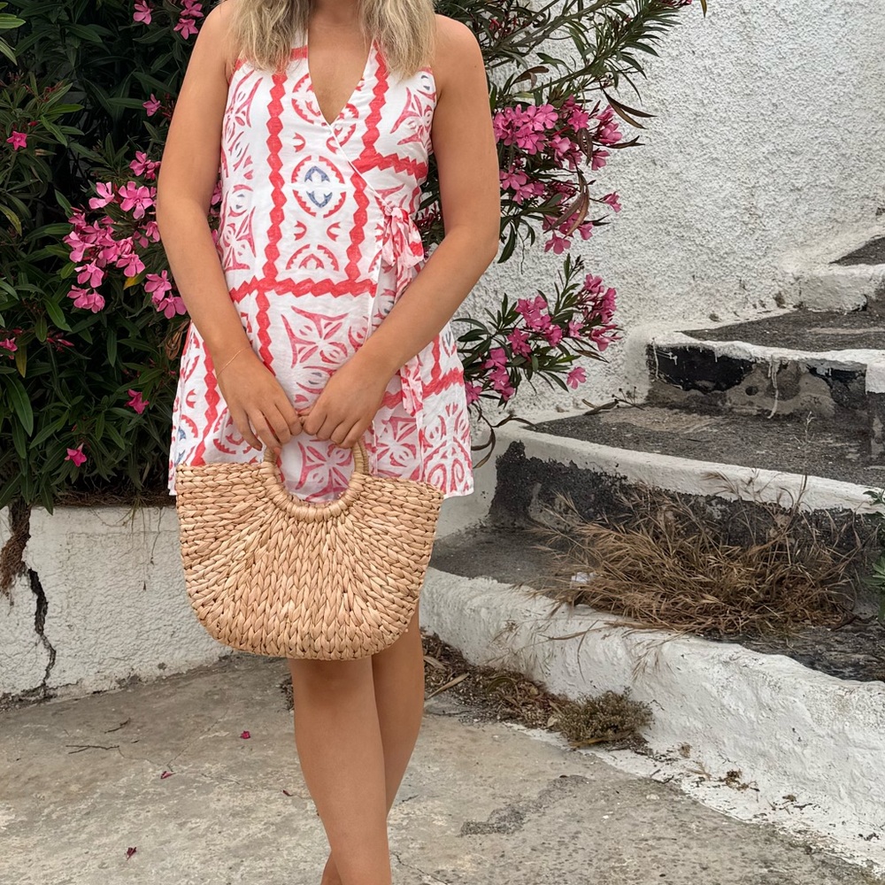 Sleeveless Pink & White Printed Mini Dress